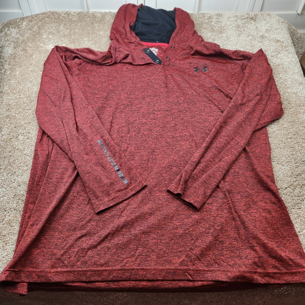 Under Armour HeatGear Mens 3XL Hoodie Red Heather Snap Henley Pullover Tech Top